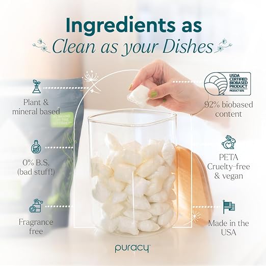 Puracy Dishwasher Pods, Natural Dishwasher Detergent, Free & Clear Dish tabs - Image 4