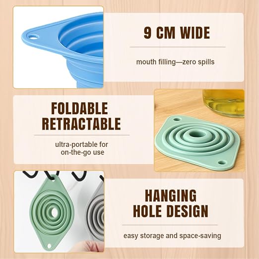Kitchen Funnel Set, 2025 New Silicone Collapsible Funnel, Portable Bottle - Image 5