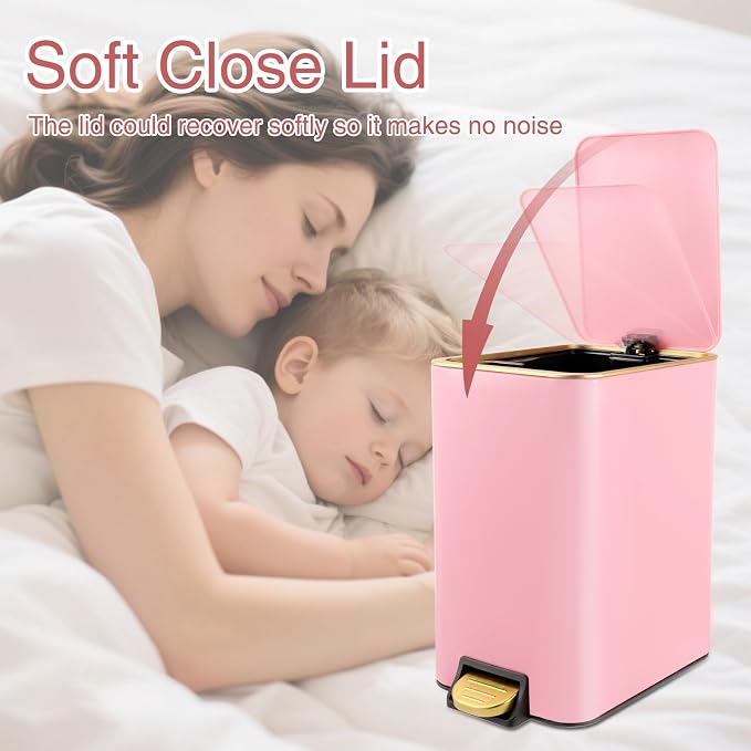 Small Bathroom Trash Can with Lid Soft Close, 1.8 Gallon Stainless Steel - Image 6
