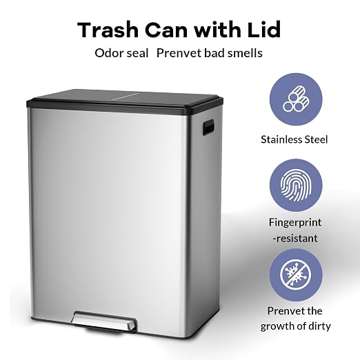 GarveeHome Step Dual Trash Can, 60L/16 Gallon Recycle Bins - Image 2