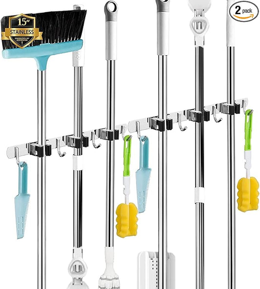 2 Pack 3 Racks and 4 Hooks Broom and Mop Holder Wall Mounted Garage Organizer by AceMining