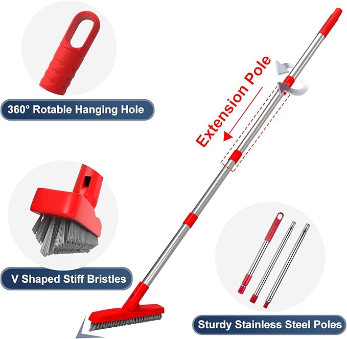 ITTAHO 2 Pack Grout Brush with Long Handle, Swivel Cleaning Grout Line Scrubber - Image 6