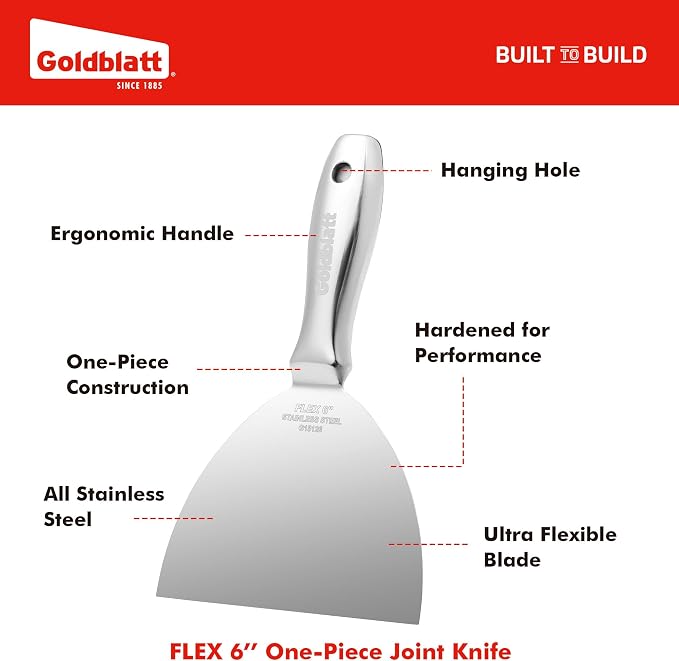 Goldblatt 6" Putty Knife, One-Piece Paint Scraper Tool, All Stainless Steel - Image 2