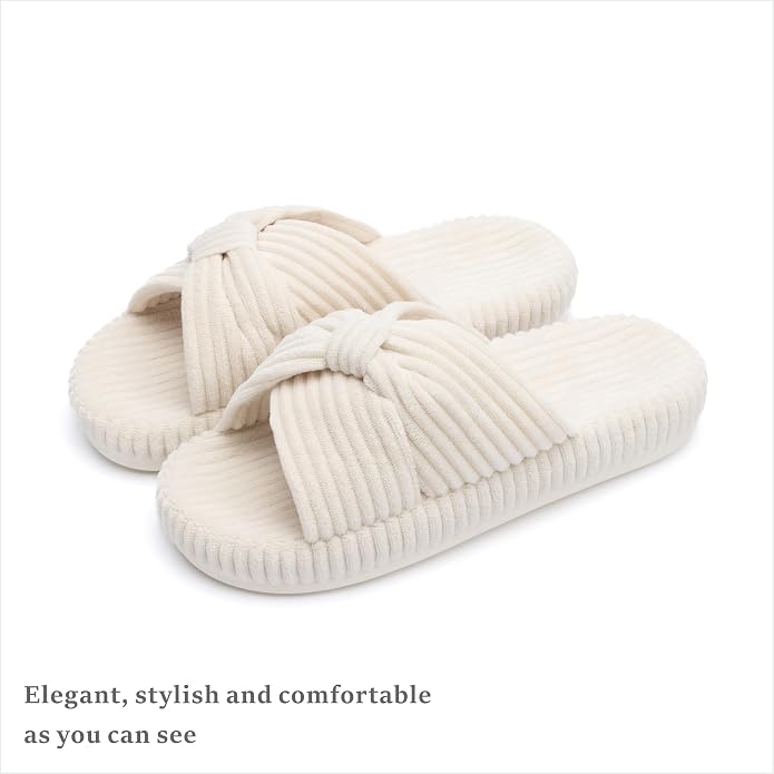 Chantomoo Slippers for Women Memory Foam House Bedroom Corduroy Bow Crossbands - Image 5