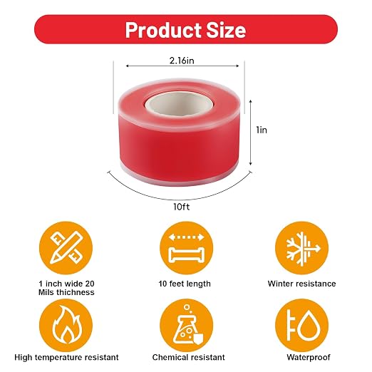 Self Fusing Silicone Tape 4 Rolls 1 in x 10' Red Waterproof Rescue Tape Rubber - Image 2