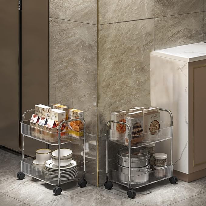 2-Tier Utility Rolling Cart Storage Organizer Sofa Side Table - Image 2