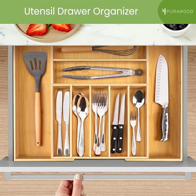 Bamboo Drawer Organizer, 2 Pack