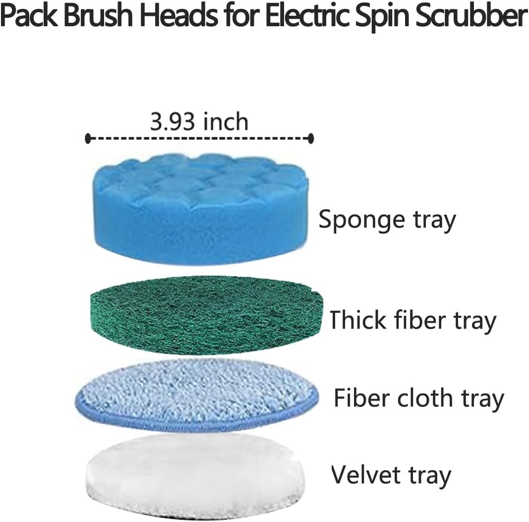 Electric Spin Scrubber Brush Heads Set,4 Pack Replaceable Brush Heads for Cordless Power Scrubber, for Household Cleaning Brushes Kitchen Bathroom Floor Tile Car Black