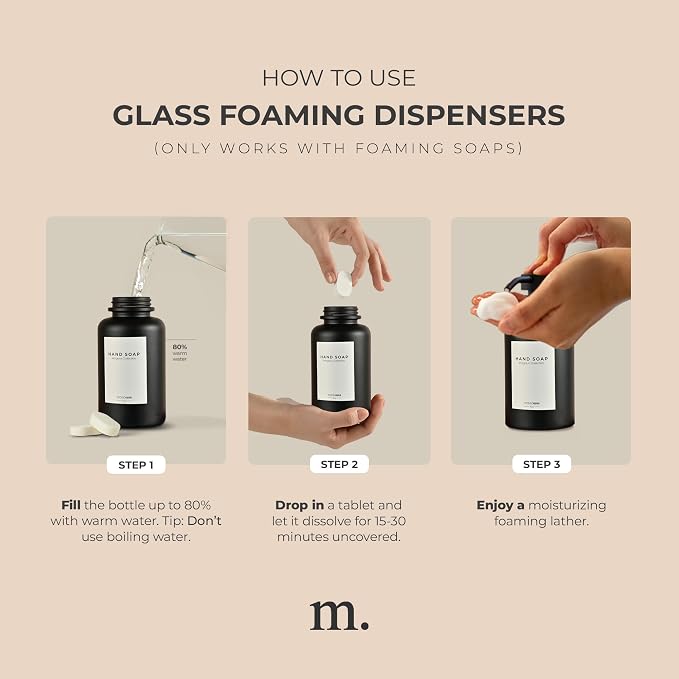 MaisoNovo Glass Foaming Soap Dispenser 14 Oz | Black Glass Black Pumps x 2 - Image 7