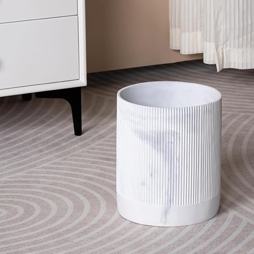 Polytree White Marble Stripe Wastebasket, Round Bathroom Trash Can 2.5 Gallon - Image 3