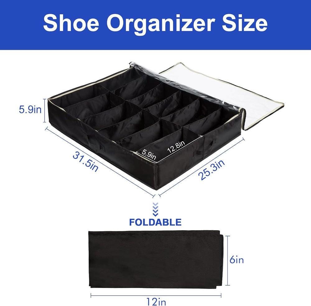 Surblue Under Bed Shoe Organizer Storage Bag with Transparent Skylight and Zi...