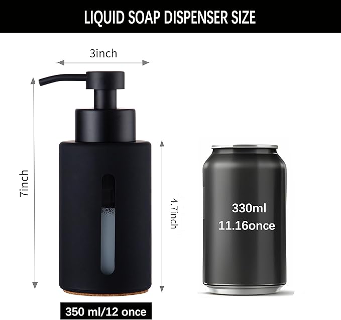 Enra Bathroom Soap Dispenser, 12oz Glass Black Soap Dispenser Stainless Steel - Image 3