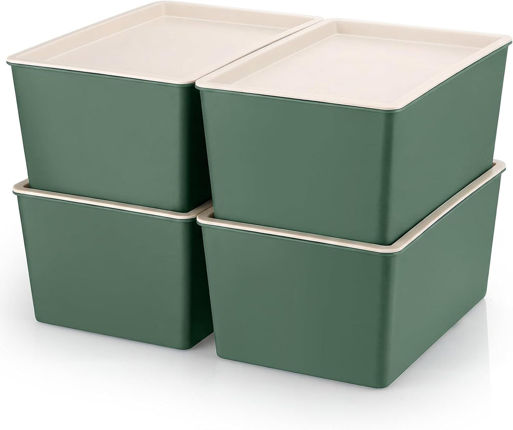 Menkxi 4 Pcs Storage Bins with Lids, Green, Large