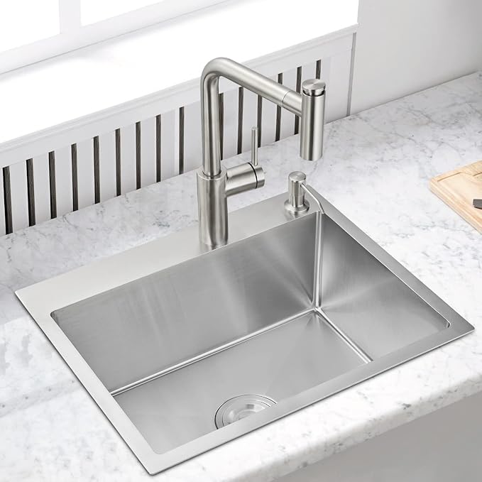 20x16x9 Inch Drop in Kitchen Sink, Handmade 304 Stainless Steel Single Bowl - Image 2