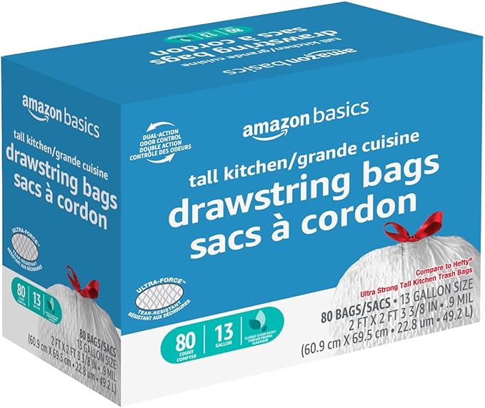 Amazon Basics Ultra-Force Tall Kitchen Drawstring Trash Bags, Classic Clean - Image 2
