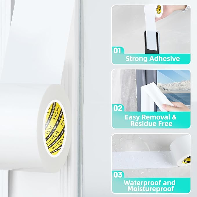 3Pack MILEQEE Window Weather Stripping Door Seal Tape White, 1in x 33FT - Image 4