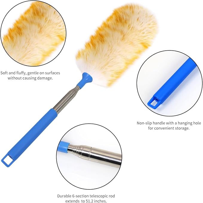 Wool Lambswool Extendable Cleaning Brush Duster 21.2-51.2in, Anti-Static - Image 3