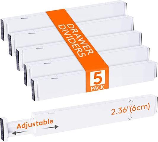 Lifewit 5 Pack Kitchen Drawer Dividers 2.36" High, Plastic Expandable by Lifewit