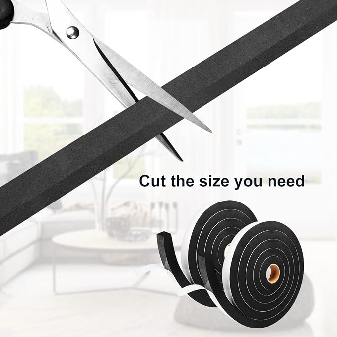 2 Rolls Foam Tape Weather Stripping Door Seal, Adhesive Closed Cell Weather - Image 4