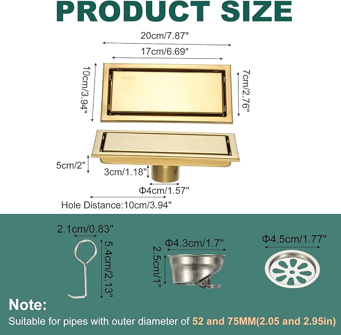 uxcell Rectangular Shower Drain, Brushed 304 Stainless Steel Odor-Proof Floor - Image 2