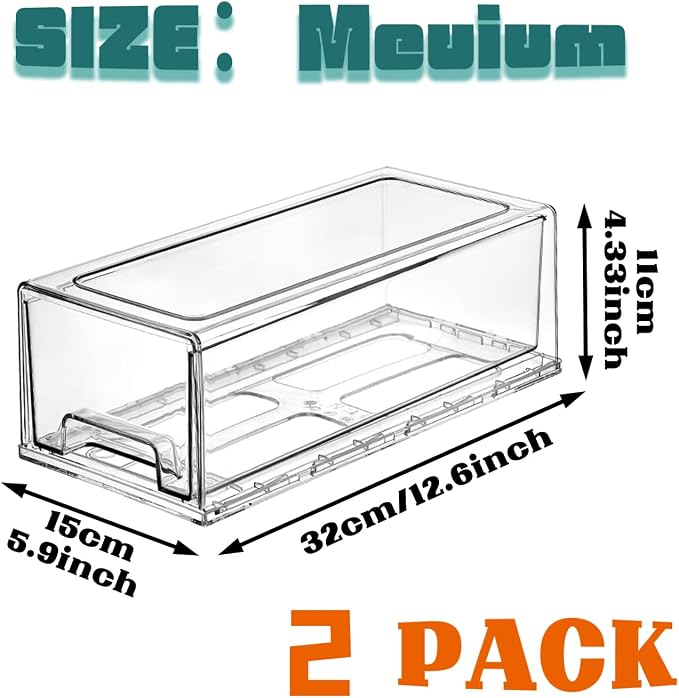 PeJeyiee 2 Pack Clear Stackable Refrigerator Organizers and Storage Drawers - Image 3