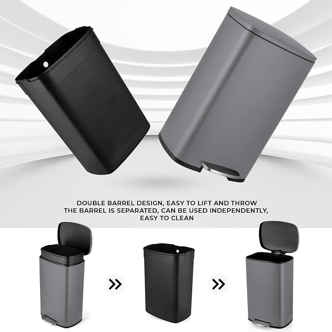 8 Gal Kitchen Trash Can, 30L Recycling or Garbage Bin, Brushed Stainless Steel - Image 4