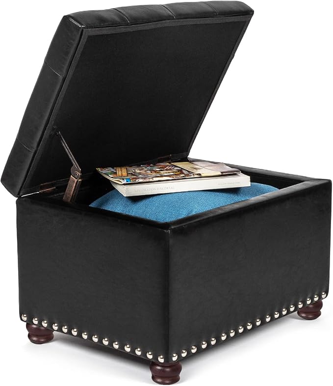 24'' Leather Storage Ottoman Rectangular Foot Rest Stool - Image 5