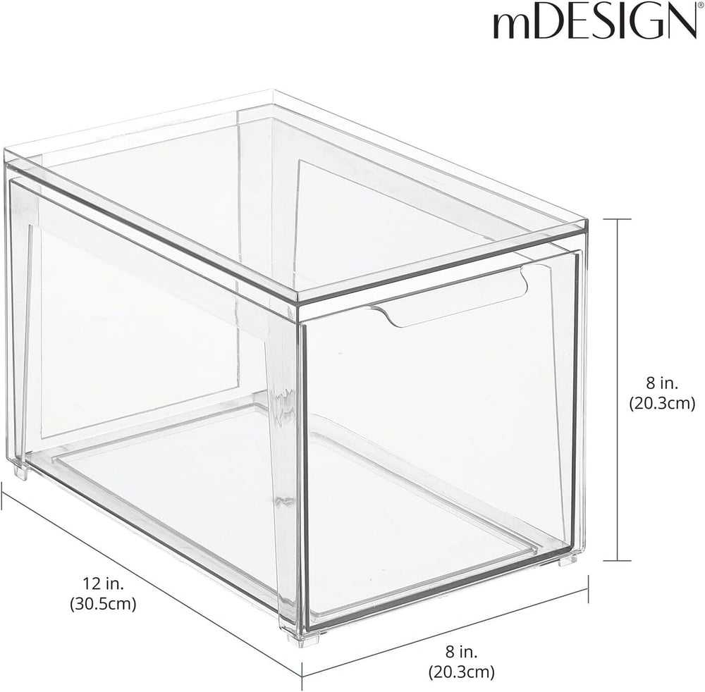 mDesign Plastic Stackable Bathroom Storage with Pull Out Bin Organizer Drawer...