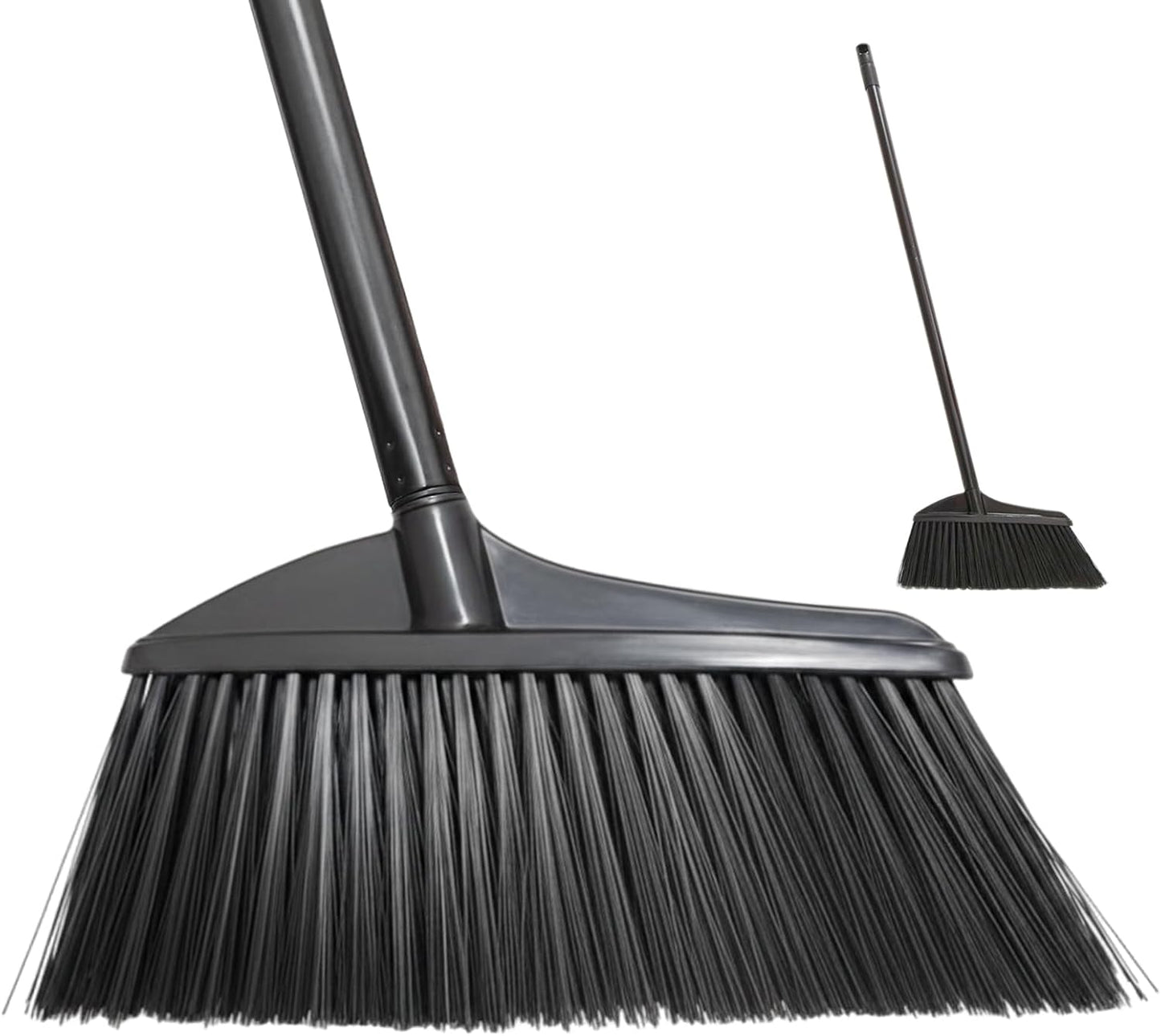 Black Broom for Floor Cleaning, 35" Heavy Duty Iron Handle Angled Broom with Stiff Bristles, Manual Sweeper for Kitchen, Apartment, RV, Small Spaces, Indoor Outdoor Use, 1 Pack
