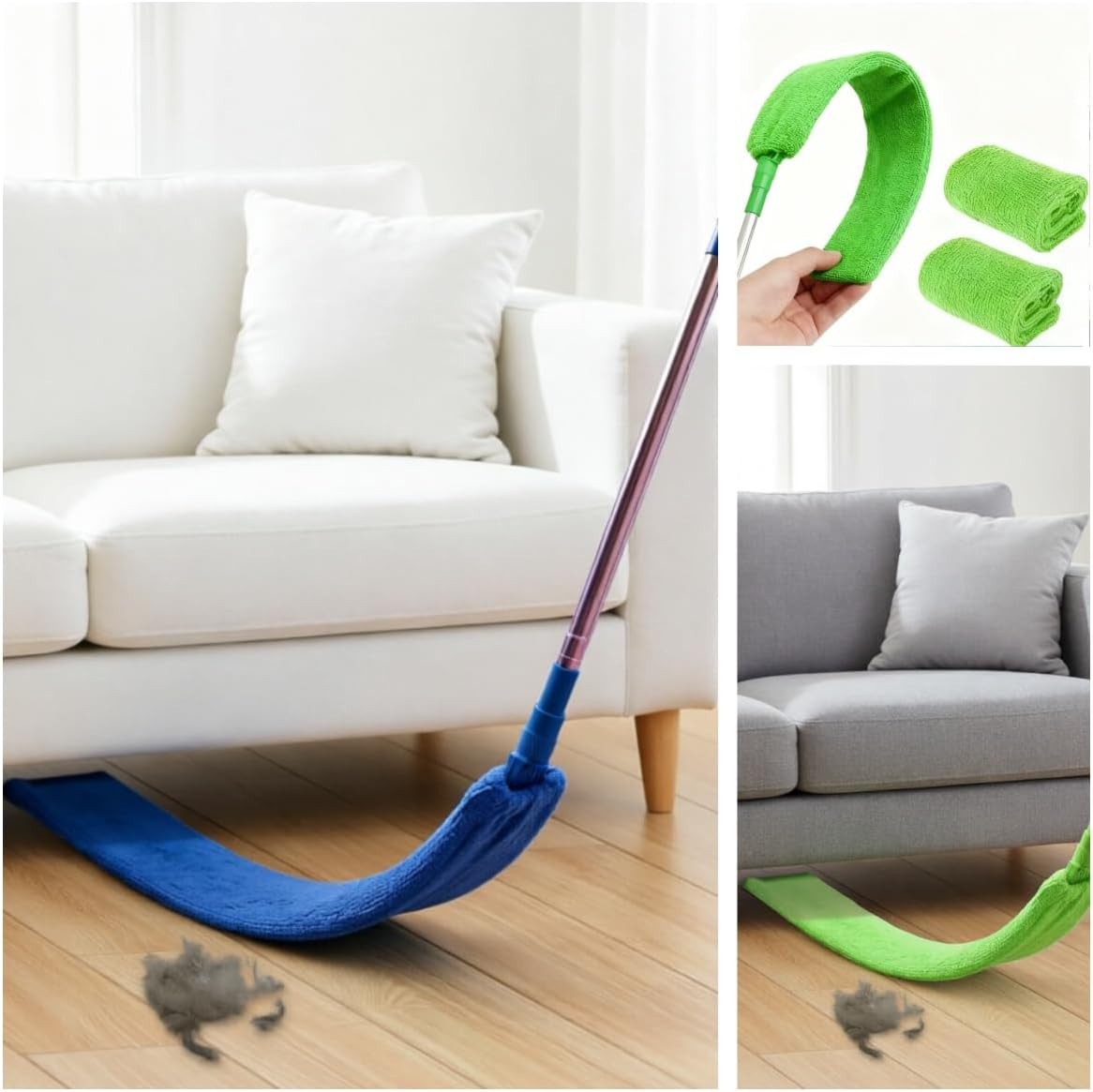 Retractable Gap Dust Cleaner Under Appliance Cleaning Tool, Flat Duster for Under Refrigerator Fridge Stove Couch Bed, Skinny Thin Duster for Tight Spaces (Green)