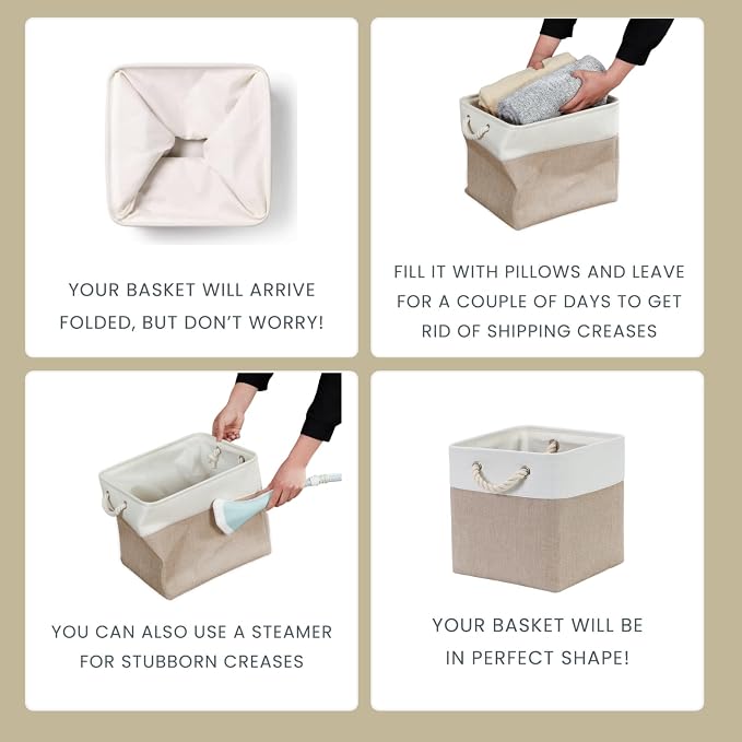 Mangata Canvas Storage Boxes, 11 Inch Cube Storage Bins Set of 6, Fabric Baskets - Image 6