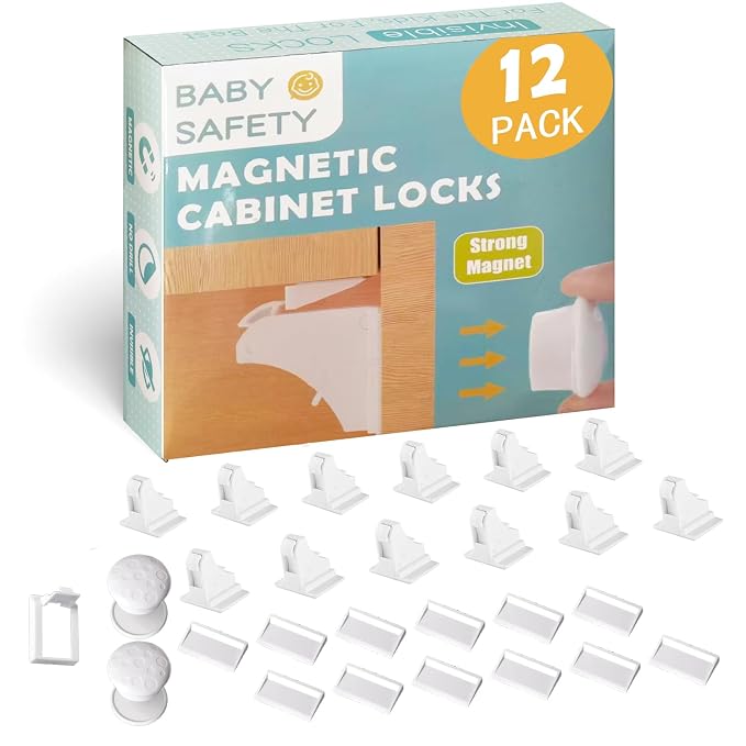 12 Pack Magnetic Cabinet Locks Baby Proofing, Child Proof Cabinet Locks by GGPR