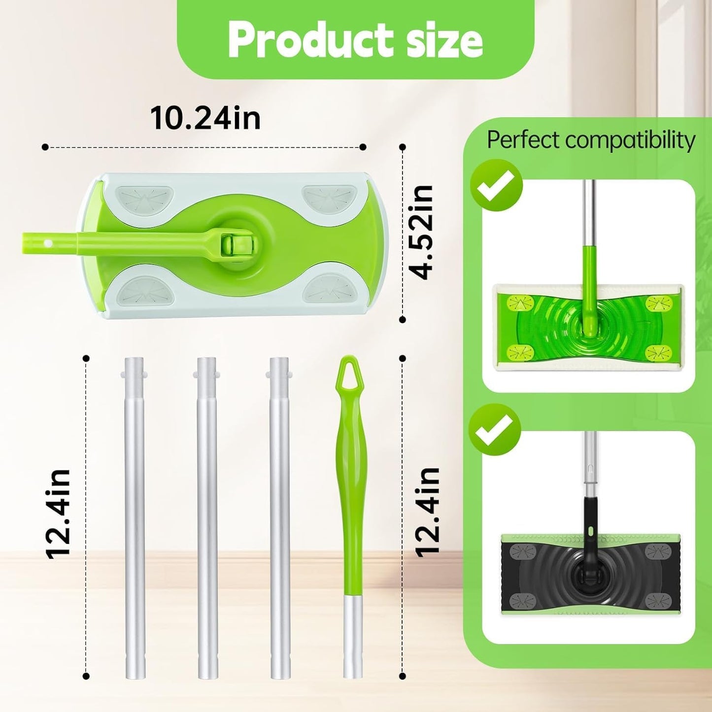 Aluminum Mop Handle Compatible with Swiffer, Adjustable Extra Long Replacement Pole, Detachable Lightweight Mop Stick