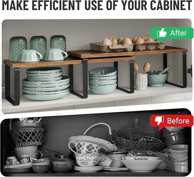 Cabinet Organizer Shelf, Kitchen Counter Storage, 2-Piece Set, Stackable Spice - Image 4
