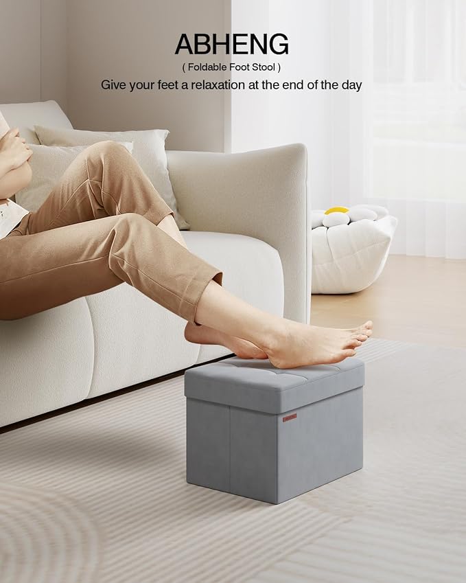 Folding Storage Ottoman, Velvet Storage Bench, Foot Stool, - Image 3