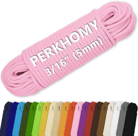PerkHomy Cotton Rope 3/16" 100 ft Multi Purpose Utility Diamond Braided Cord by PerkHomy