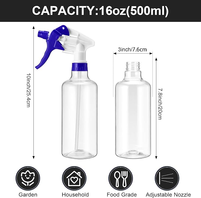 Eccliy 12 Pcs 16 Oz Plastic Spray Bottle, Adjustable Empty Reusable Sprayer - Image 2