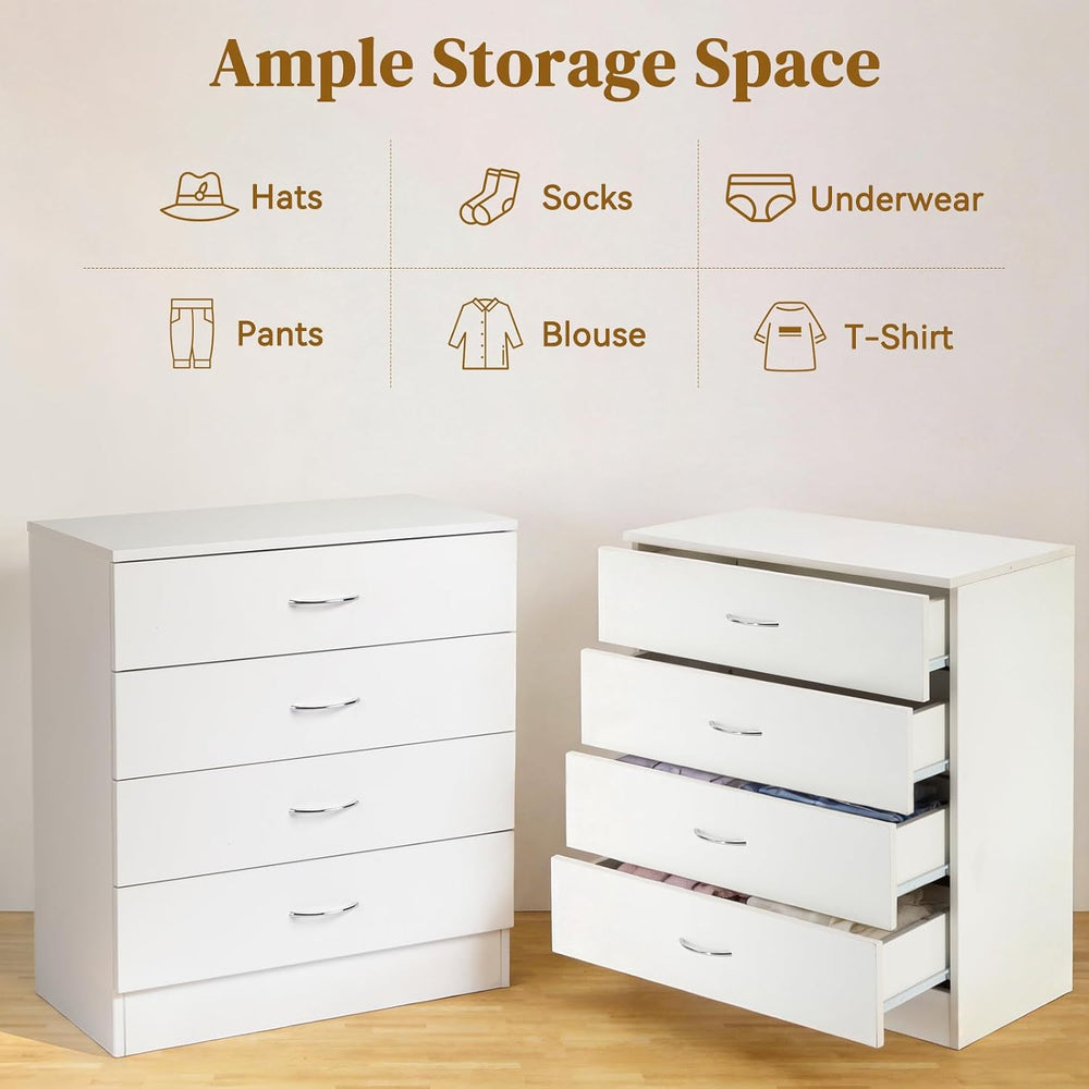 Karl home White 4 Drawer Dresser, Modern Small Chest of Drawers