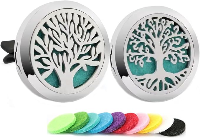 2Psc Car Essential Oil Diffuser Locket Tree of Life Pattern Stainless Steel Car by GFONDINGD