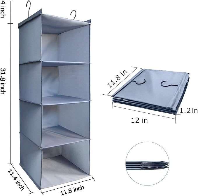 Hanging Closet Organizer, Easy Mount Foldable 4-Shelf Hanging Closet Wardrobe - Image 3