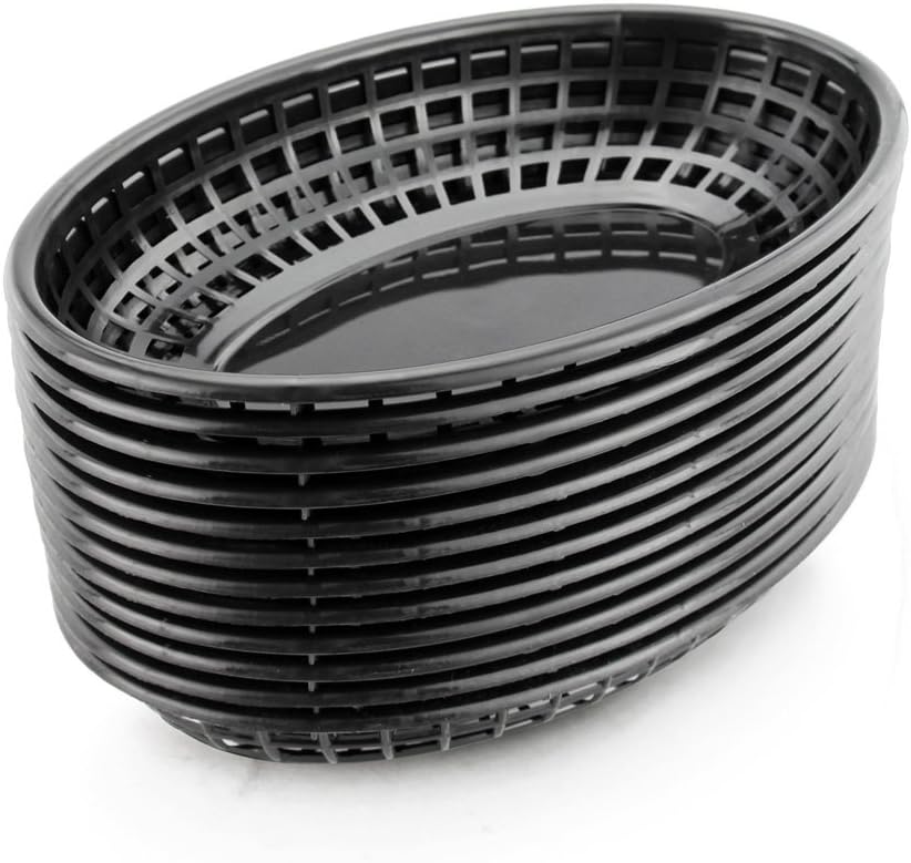 New Star Foodservice Fast Food Baskets, 9 1/4 x 6 Inch Oval, Set of 12, Black
