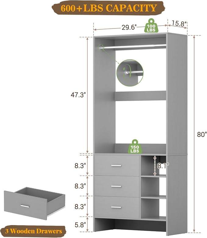 Aheaplus 2.5FT Closet System - Image 7