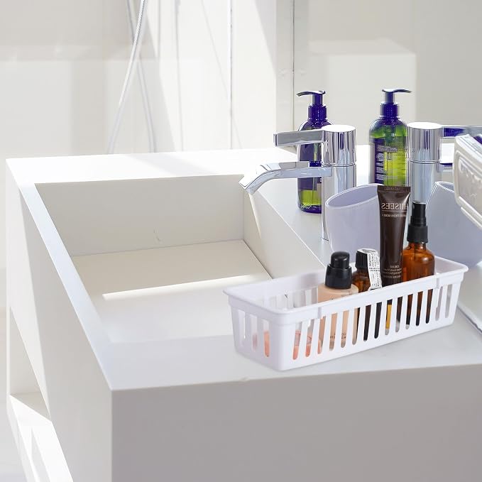 Domensi 12 Pack Slim Plastic Storage Baskets Tray - Image 6