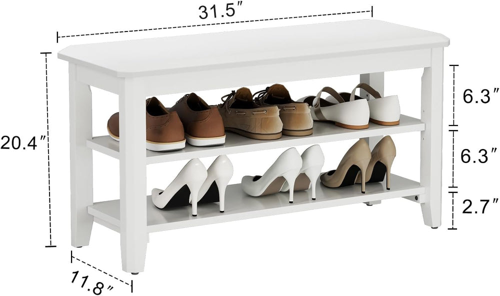 AQIMUELE Wood Shoe Rack Bench, 2 Tier Shoe Rack for Front Door Entrance