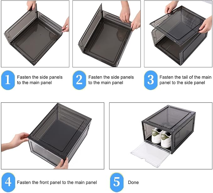 8 Pack Shoe Boxes Clear Plastic Stackable, Drop Front Shoe Storage Organizer - Image 6