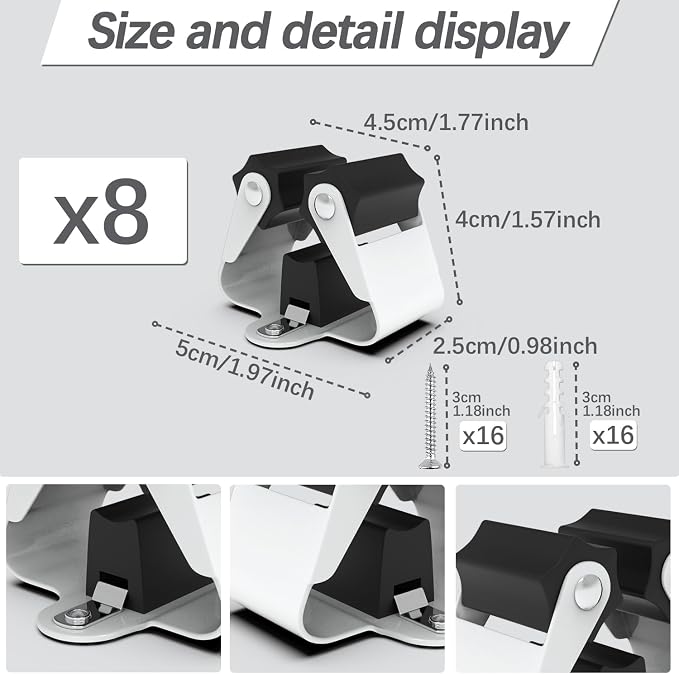 3-H Broom Hanger, Mop Holder Wall Mount 8 Pack, Broom Holder Wall Mount - Image 3