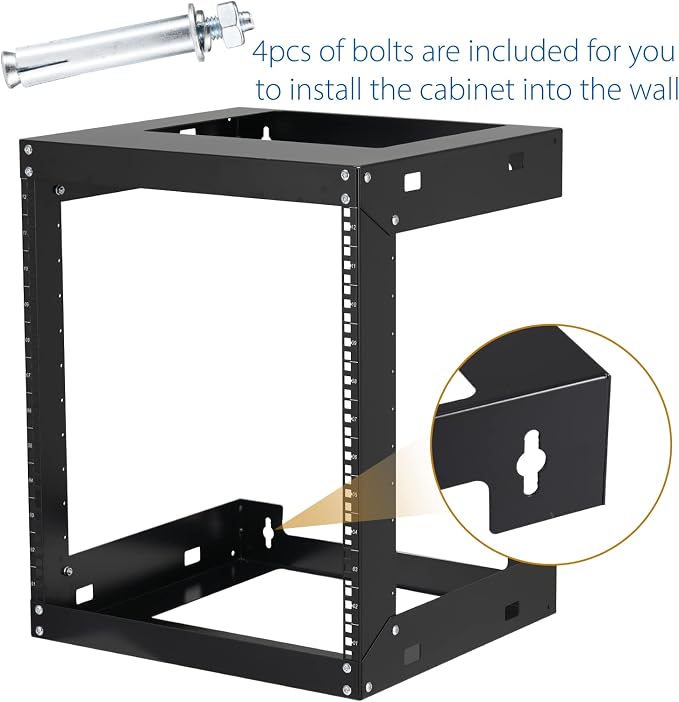 12U Wall Mount Rack Open Frame 19 Inch Server Equipment 2 Post Network Cabinet - Image 5