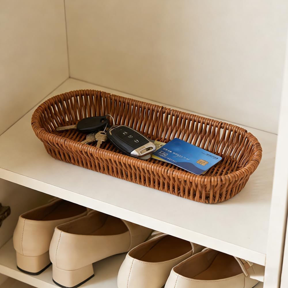 Silverware Organizer Basket, Silverware Basket for Drawer, Small Wicker Bread...