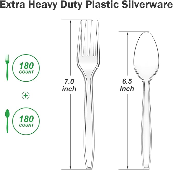 360 Count Extra Heavy Duty Clear Plastic Forks and Spoons, 180 Forks & 180 - Image 2
