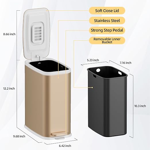 Champagne Gold Bathroom Trash Can - Image 6